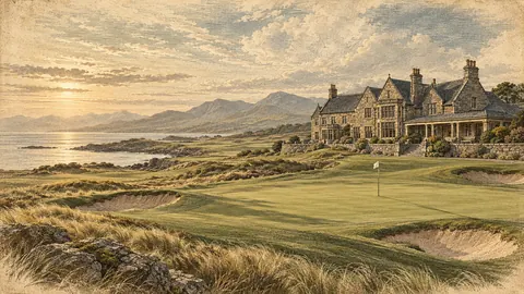 Classic golf clubhouse in Scottish stone – vintage plate engraving Frame TV art