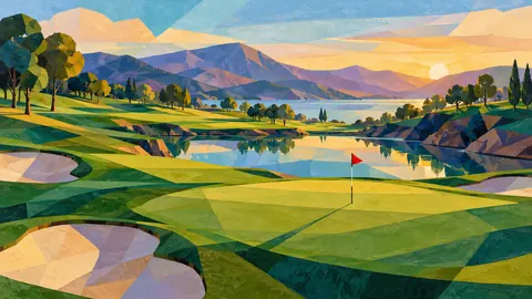 Golf course in jewel-tone geometric layers – jewel-tone geometric modernism Frame TV art