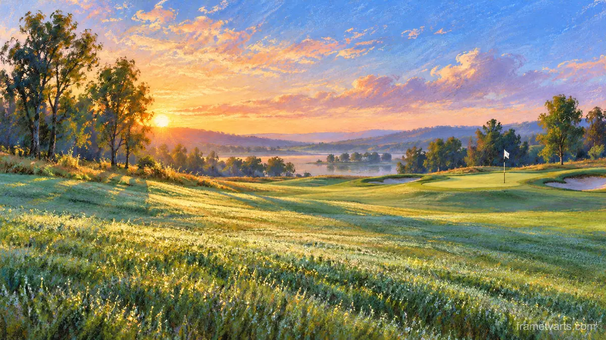 Morning dew trails across a fairway – chalk pastel study Samsung Frame TV art, 4K