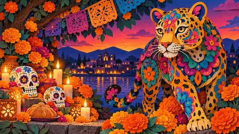 Alebrije jaguar in vivid folk patterns – cut-paper folk illustration Frame TV art