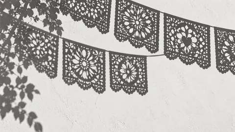 Papel picado shadows on a sunny wall – monochrome minimalist abstraction Frame TV art