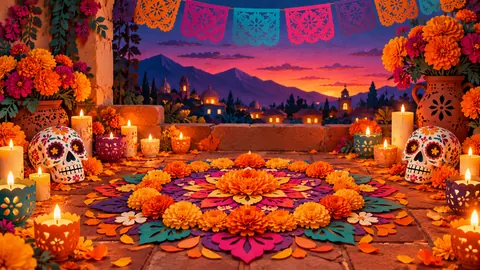 Marigold mandala on a terracotta floor – cut-paper folk illustration Frame TV art