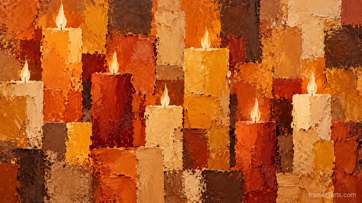Altar candles in earth-tone textured abstraction – earth-tone textured abstraction Samsung Frame TV art, 4K
