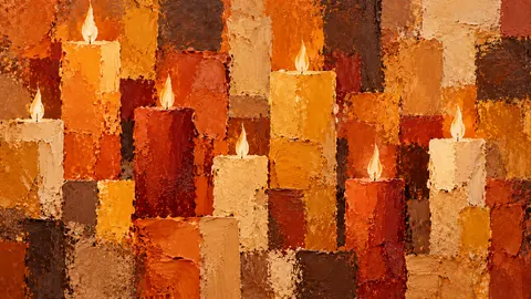 Altar candles in earth-tone textured abstraction – earth-tone textured abstraction Frame TV art