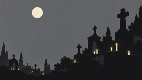 Night sky over a lit cemetery with one moon – monochrome minimalist abstraction Frame TV art